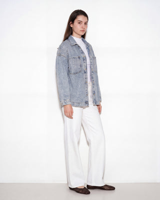 TAŞ İŞLEMELİ OVERSIZE DENİM CEKET