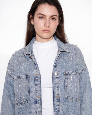 TAŞ İŞLEMELİ OVERSIZE DENİM CEKET